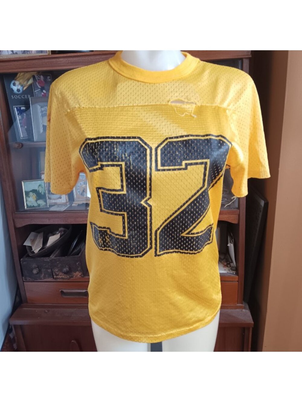 Single Stitch 70's Vintage Women's T-shirt Medium Mesh Football Jersey Distress